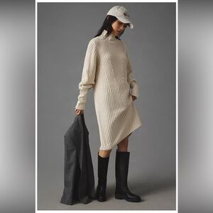 Moon River Button Detail Turtleneck Long Sleeve Sweater Dress Olive and Creme